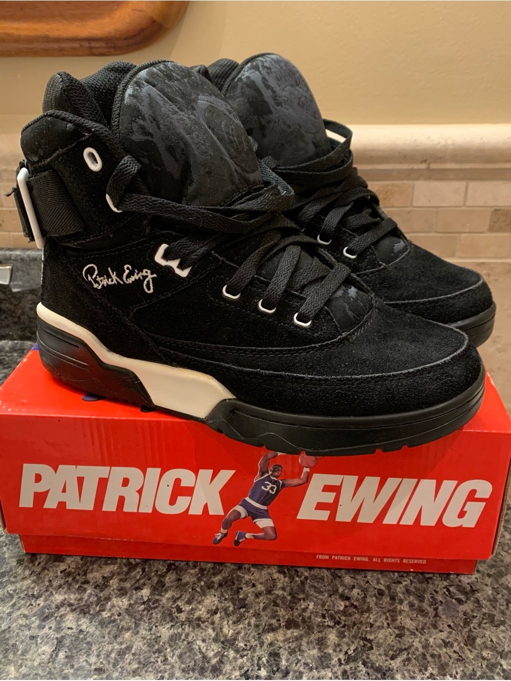 Ewing 33 Black/White High Top Suede Athletic Sneakers